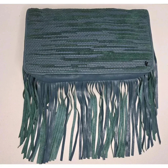 NWOT Elliott Lucca Melaya Bali '89 Crossbody Fringed Teal Leather/Clutch Bag - Picture 10 of 11